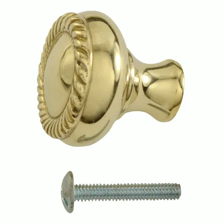 1 1/4 Inch Solid Brass Round Georgian Roped Border Knob (Polished Brass Finish)