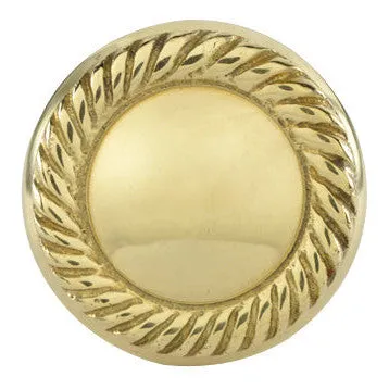 1 1/4 Inch Solid Brass Round Georgian Roped Border Knob (Polished Brass Finish)