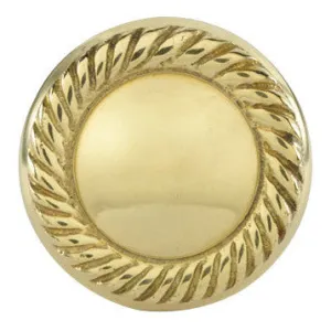 1 1/4 Inch Solid Brass Round Georgian Roped Border Knob (Polished Brass Finish)