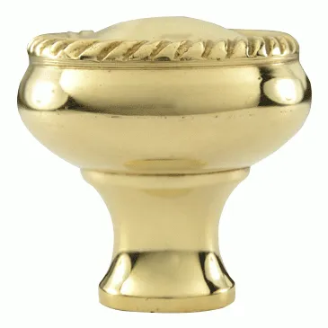 1 1/4 Inch Solid Brass Round Georgian Roped Border Knob (Polished Brass Finish)