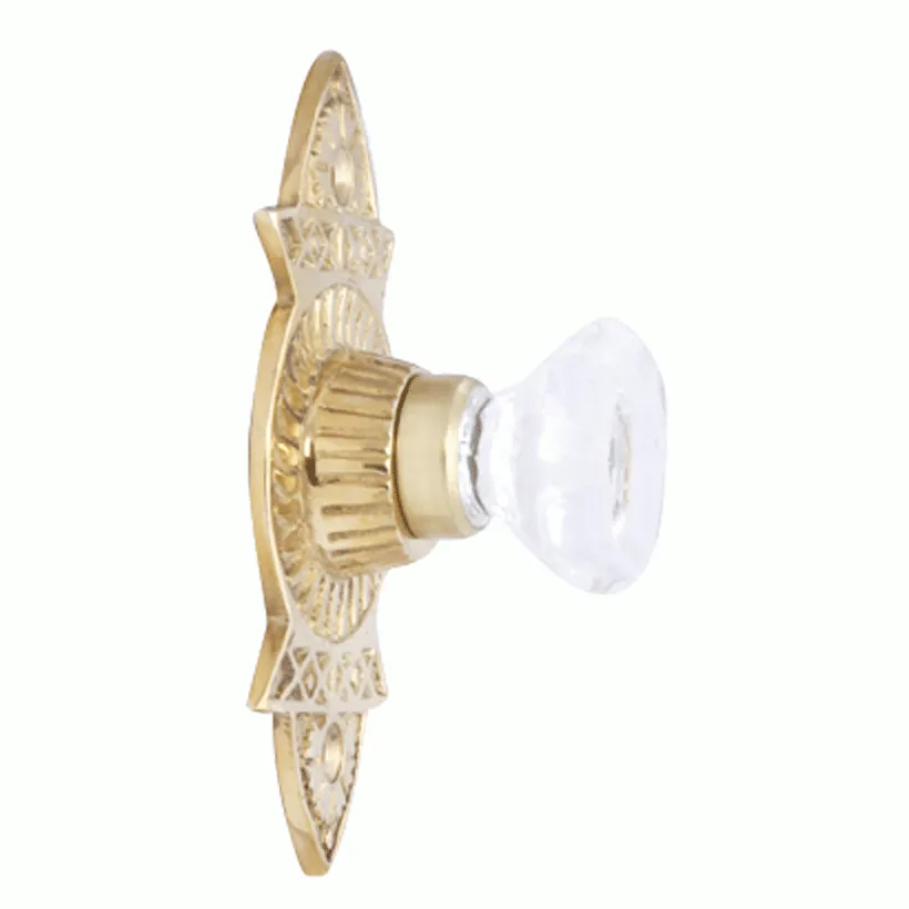 1 3/8 Inch Crystal Octagon Knob Eastlake Backplate (Lacquered Brass Finish)