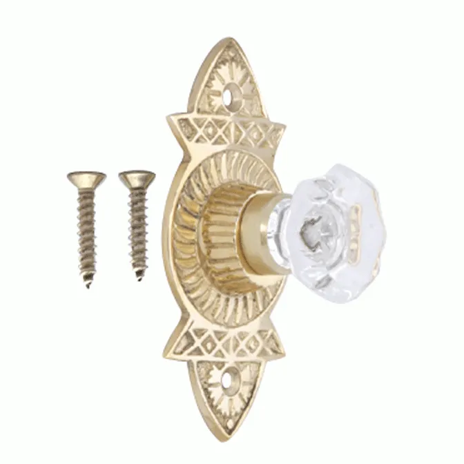 1 3/8 Inch Crystal Octagon Knob Eastlake Backplate (Lacquered Brass Finish)