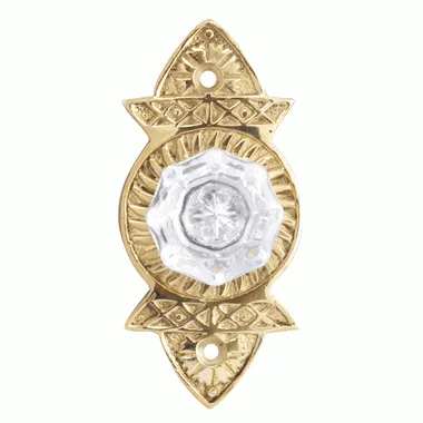 1 3/8 Inch Crystal Octagon Knob Eastlake Backplate (Lacquered Brass Finish)