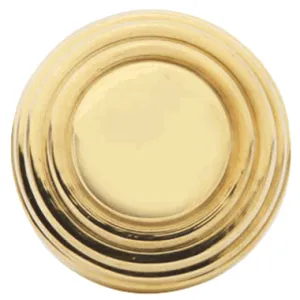 1 3/8 Inch Solid Brass Art Deco Round Knob (Lacquered Brass Finish)