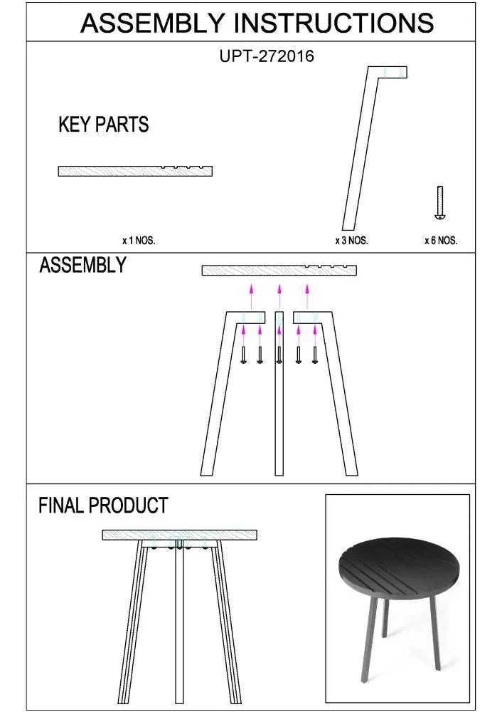 18 Inch Round Mango Wood Side End Table, Grooved Design, Metal Legs, Black By The Urban Port