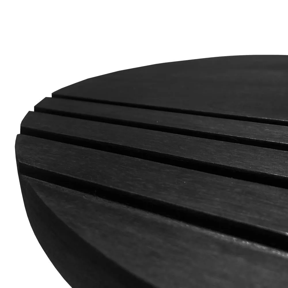 18 Inch Round Mango Wood Side End Table, Grooved Design, Metal Legs, Black By The Urban Port
