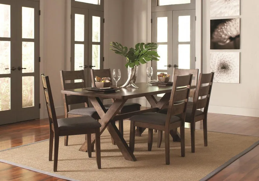 Alston 7-Pc Knotty Nutmeg Wood/Grey Fabric Dining Table Set