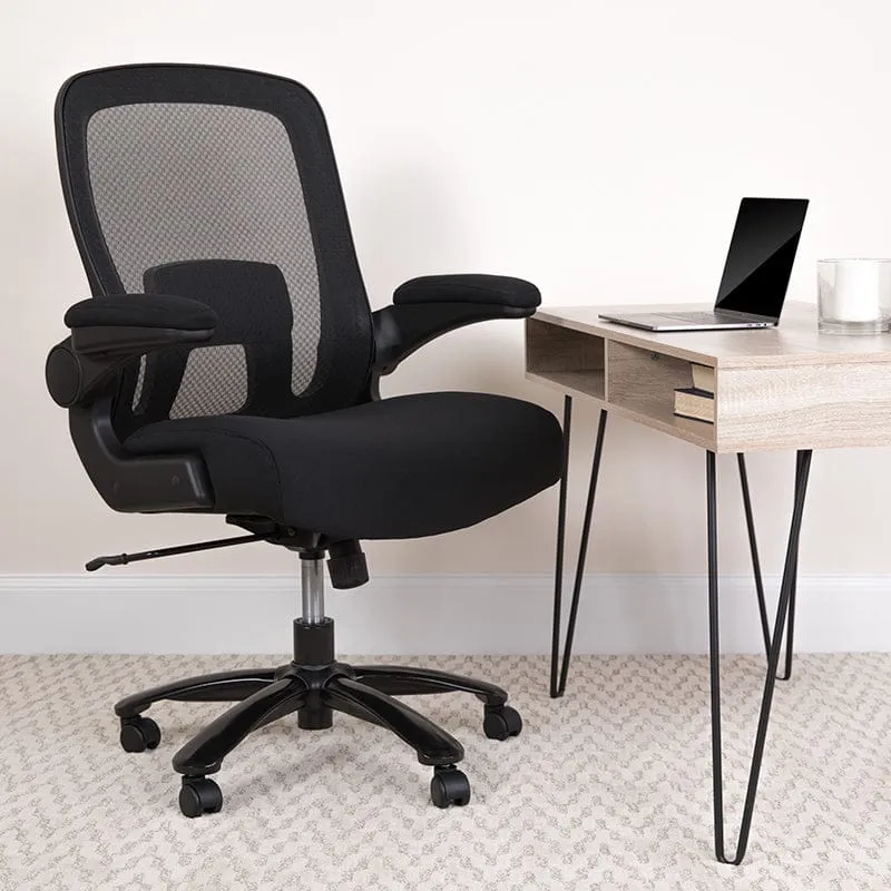 Big & Tall Office Chair | Black Mesh Executive Swivel Office Chair with Lumbar and Back Support and Wheels [BT-20180-GG]
