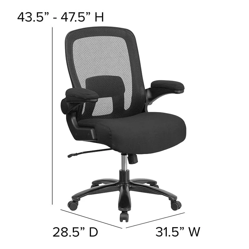 Big & Tall Office Chair | Black Mesh Executive Swivel Office Chair with Lumbar and Back Support and Wheels [BT-20180-GG]