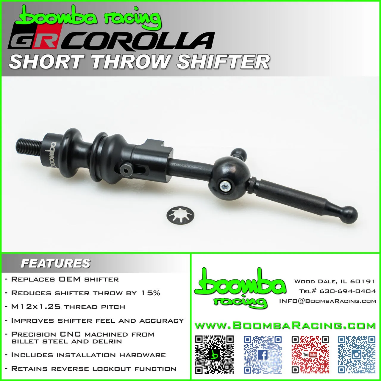 Boomba Racing Short Throw Shifter Toyota GR Corolla (Fits OEM Shift Knob) Black