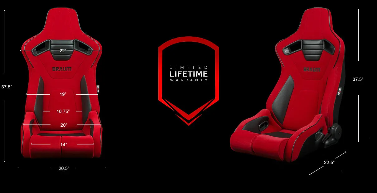 BRAUM Elite-R Racing Seats (Reclinable - Black Trim) Black / Blue / Red Cloth