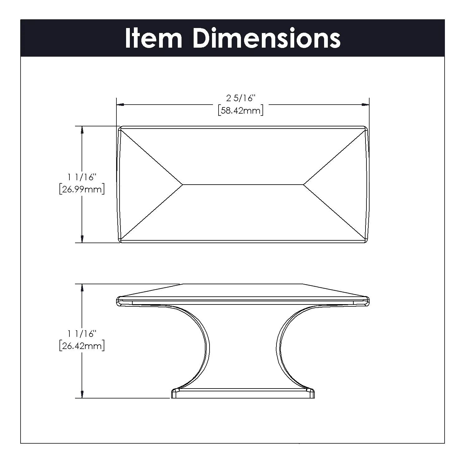 Bungalow Knob, 2-5/16" X 1-1/16" - CTG3823