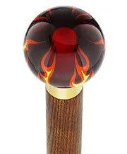 Burst of Flames Red Transparent Round Knob Cane w/ Custom Color Ash Shaft & Collar