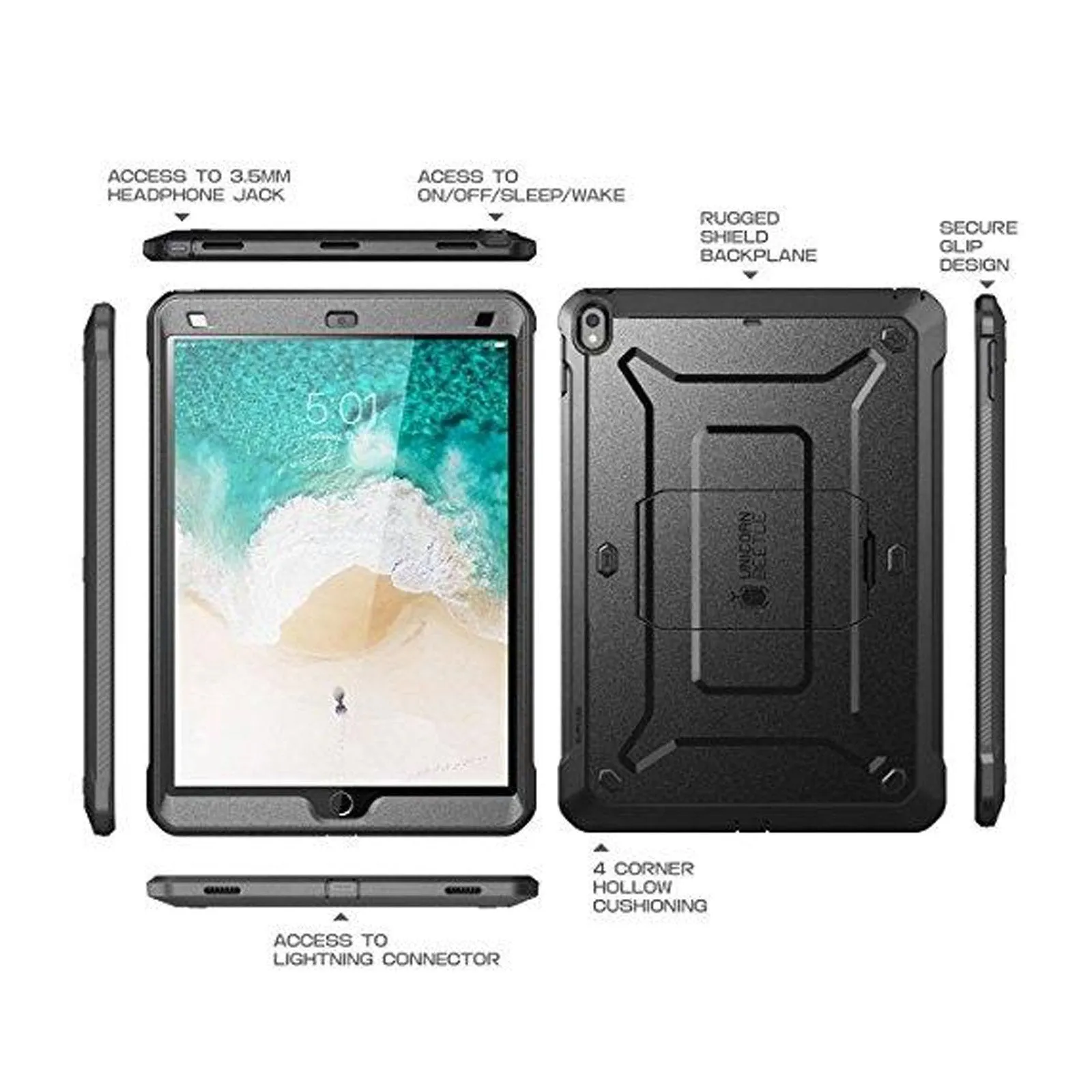 iPad Pro 10.5 inch (2017) Unicorn Beetle Rugged Case with Screen Protector-Black