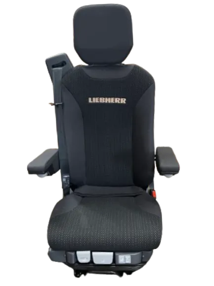 ISRI 6830KM/870 NTS Dual Armrest - LIEBHERR - Black Cloth - 3PT Seat Belt & 24v Compressor