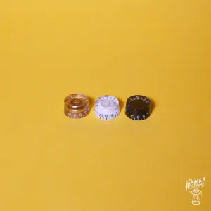 Left Handed Gibson style 'Speed' Control knob with embossed numbers for 5.95mm 24 Spline USA spec pots