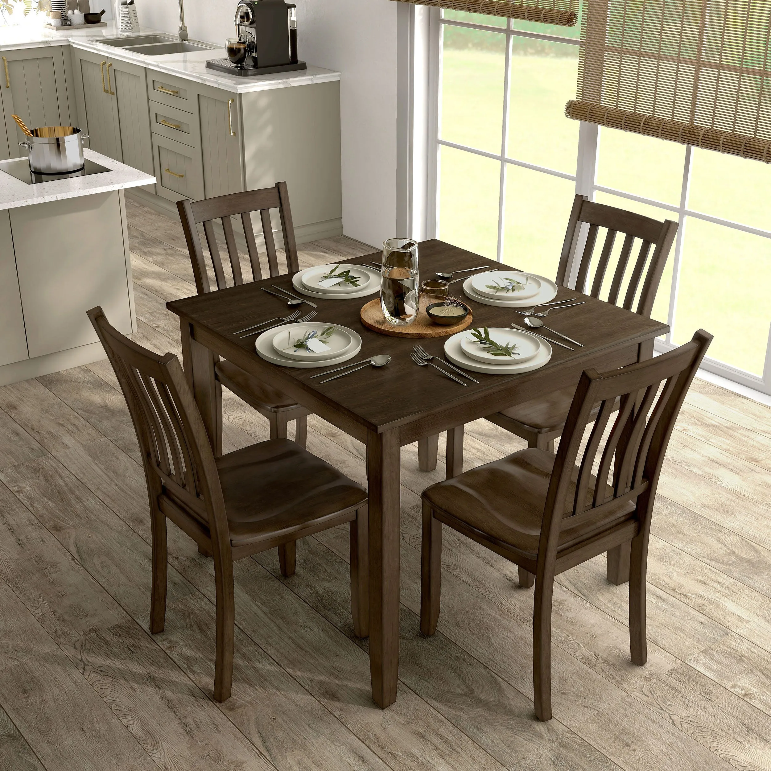Sherry 5-Piece Square Wood Top Dining Room (Seats-4)