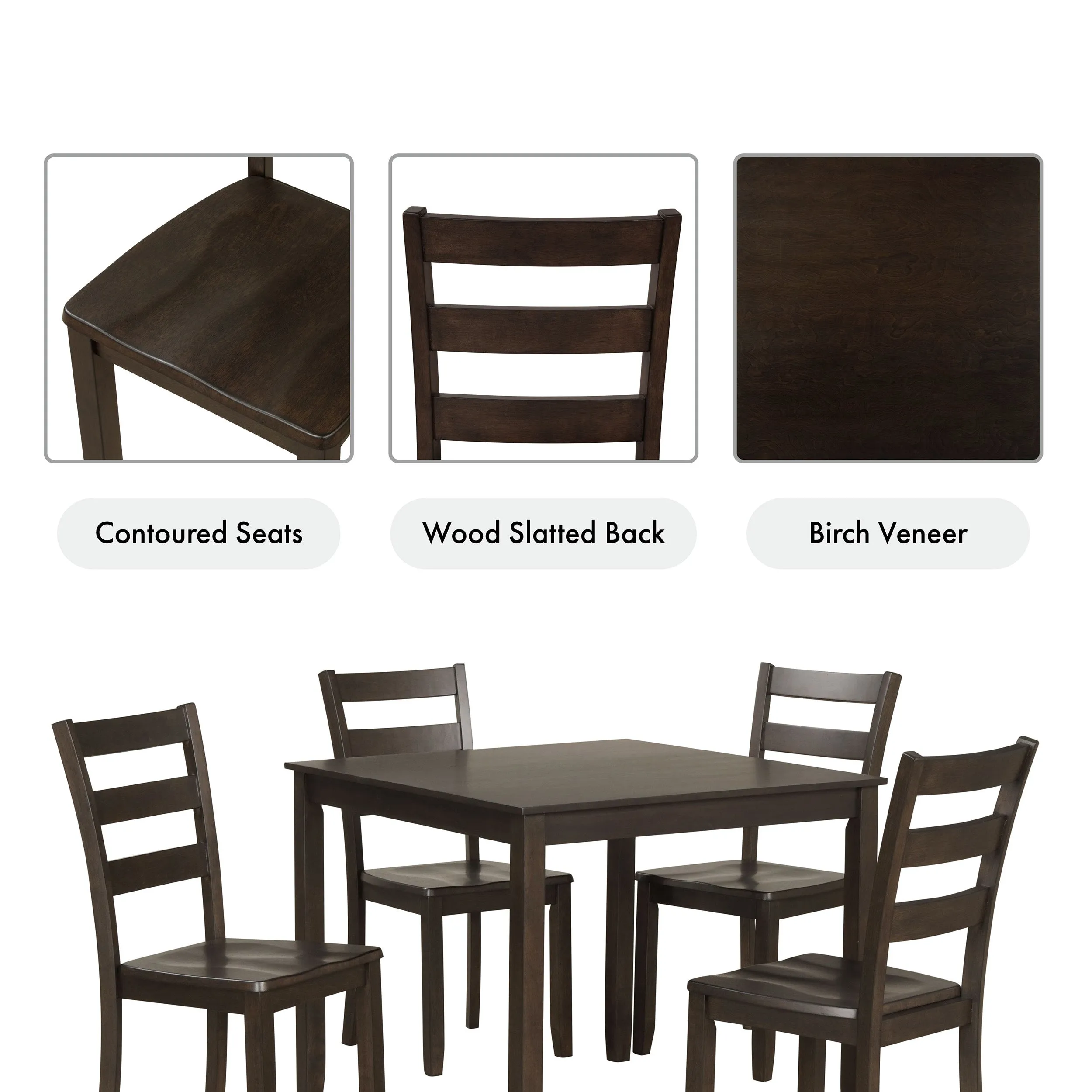 Sherry 5-Piece Square Wood Top Dining Room (Seats-4)