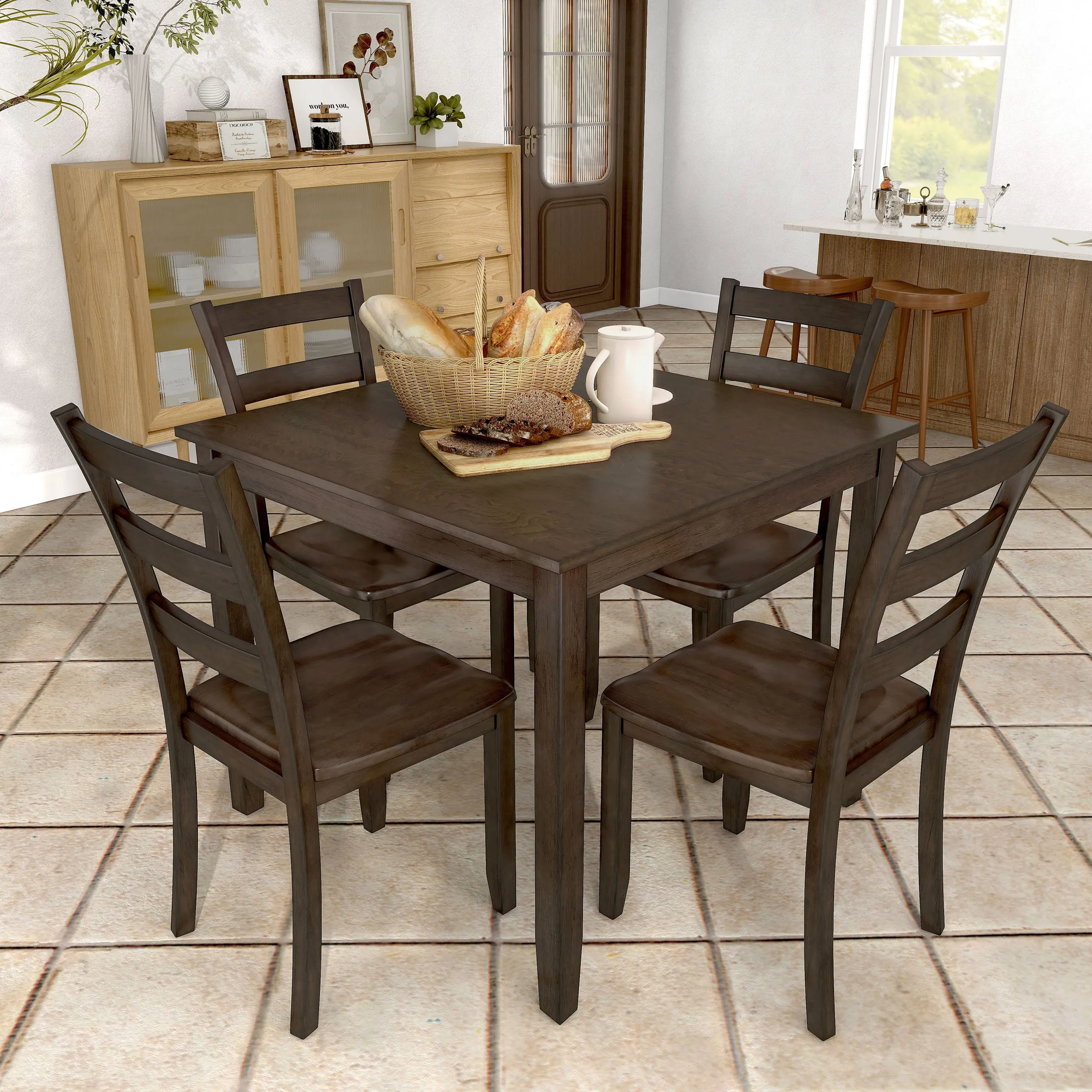 Sherry 5-Piece Square Wood Top Dining Room (Seats-4)