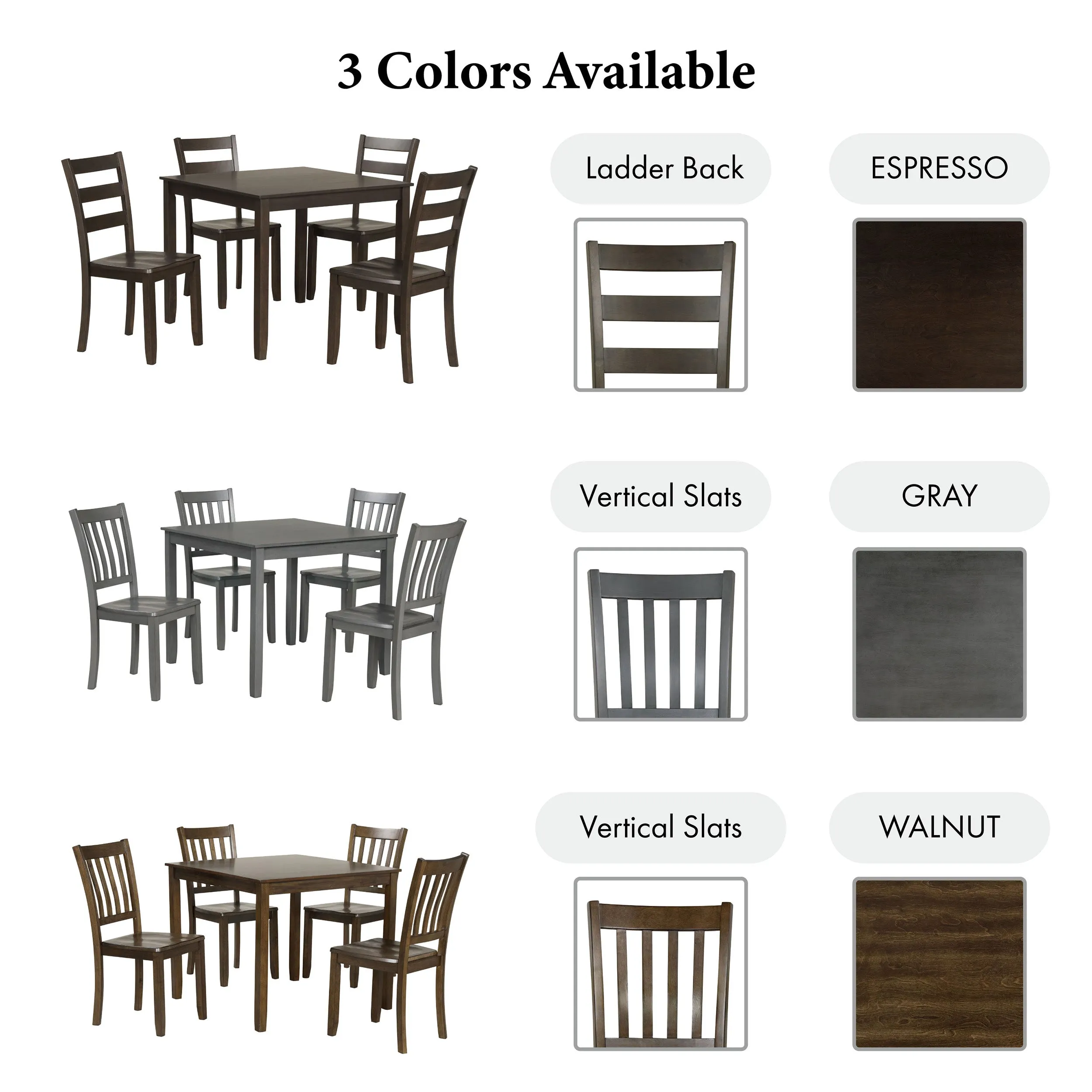 Sherry 5-Piece Square Wood Top Dining Room (Seats-4)