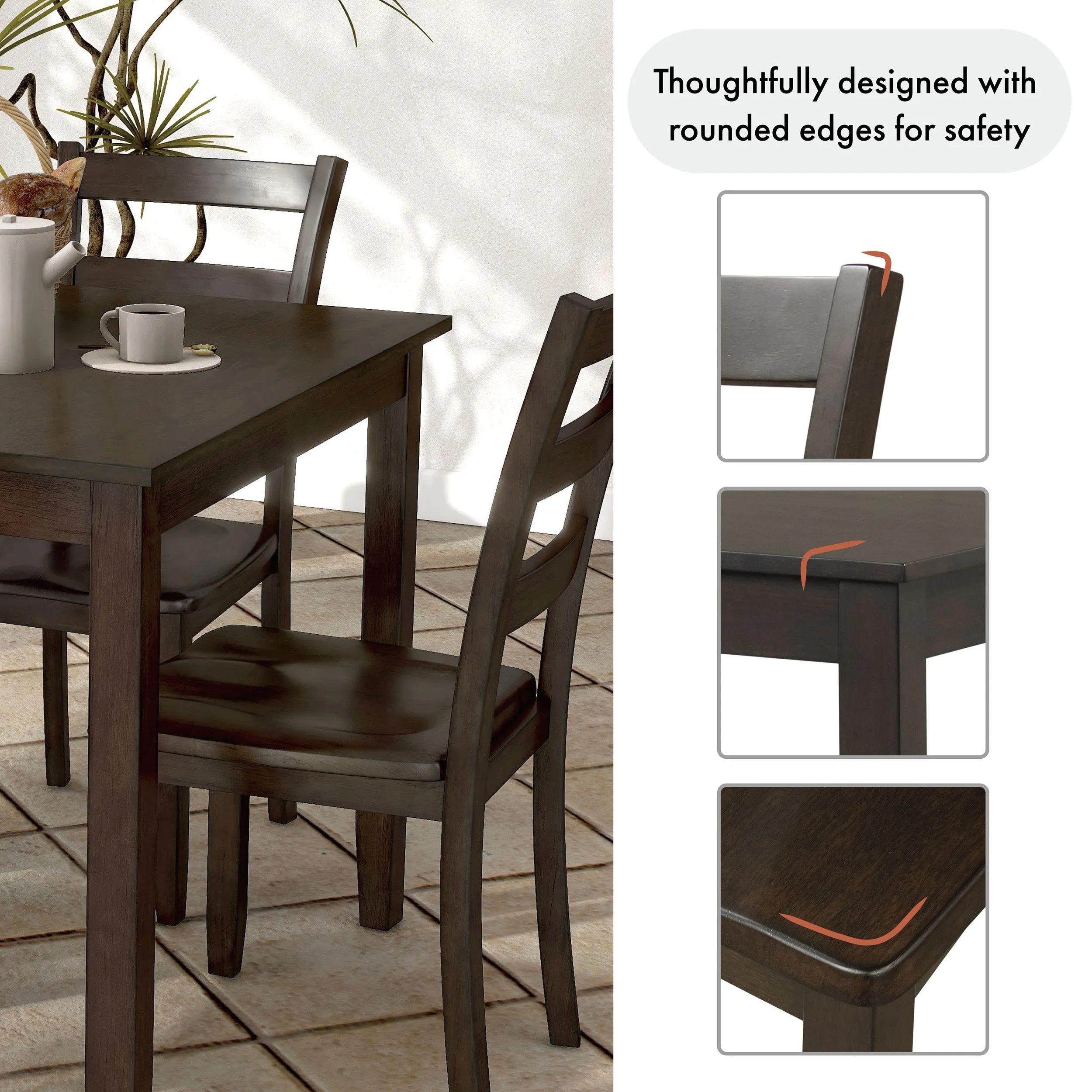 Sherry 5-Piece Square Wood Top Dining Room (Seats-4)