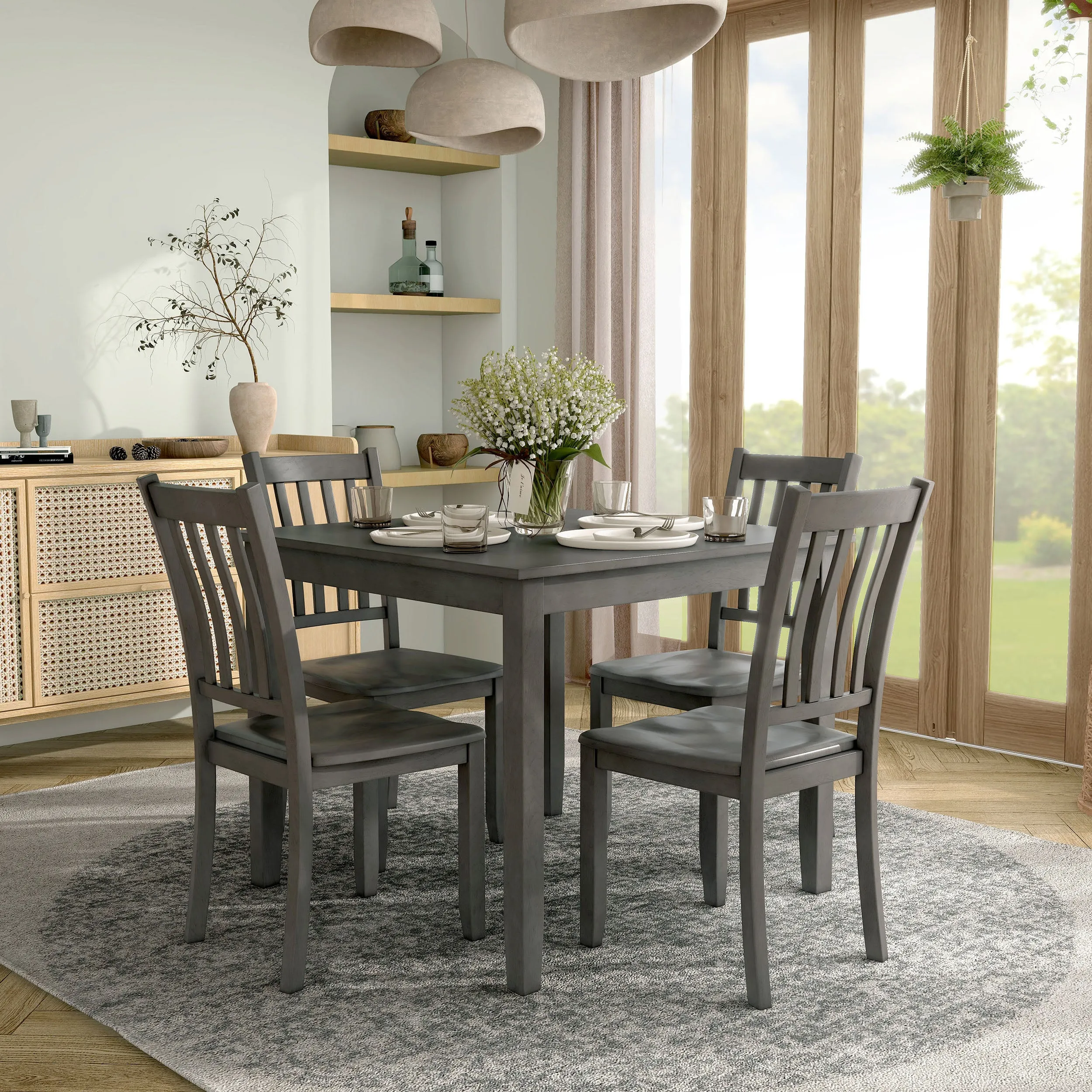 Sherry 5-Piece Square Wood Top Dining Room (Seats-4)