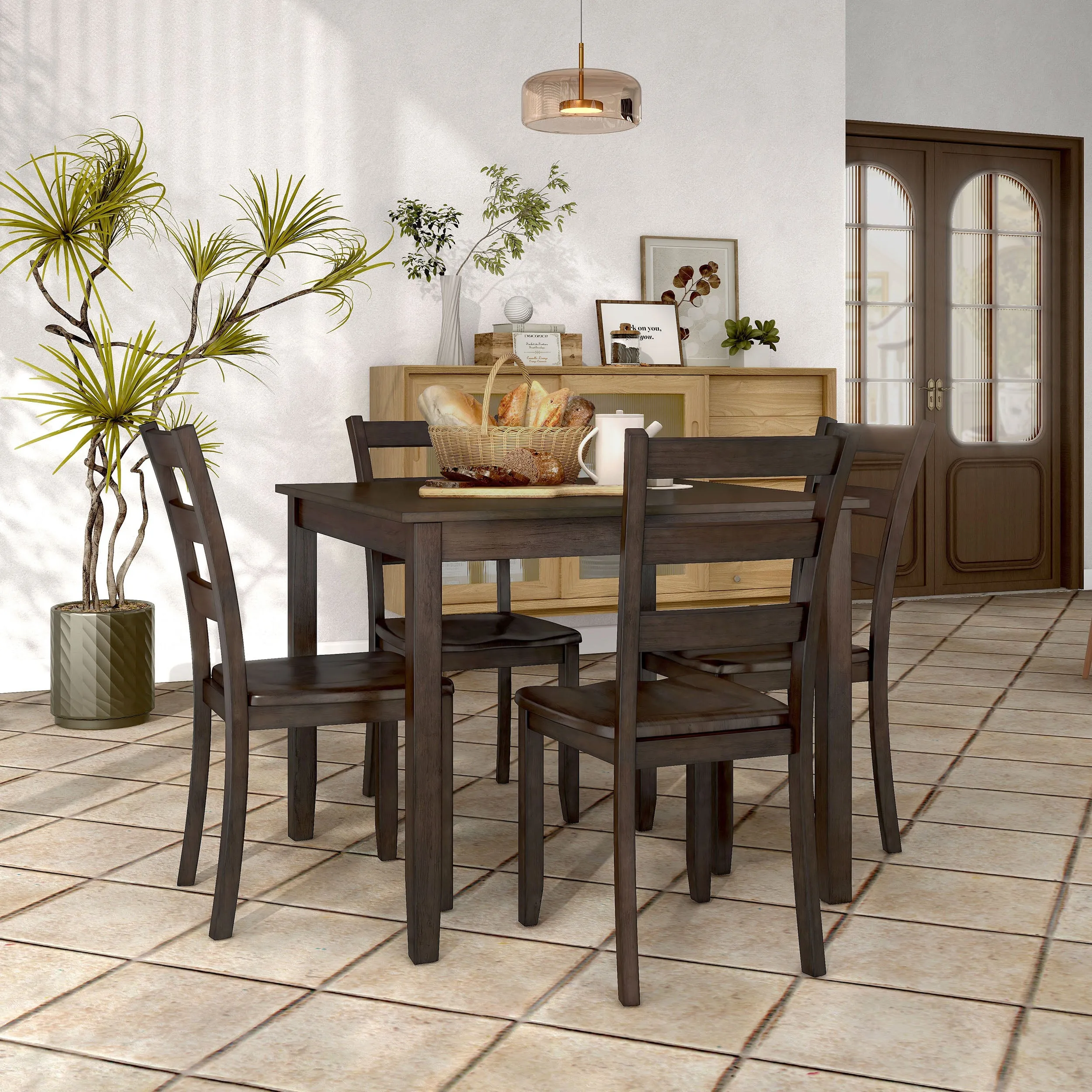 Sherry 5-Piece Square Wood Top Dining Room (Seats-4)