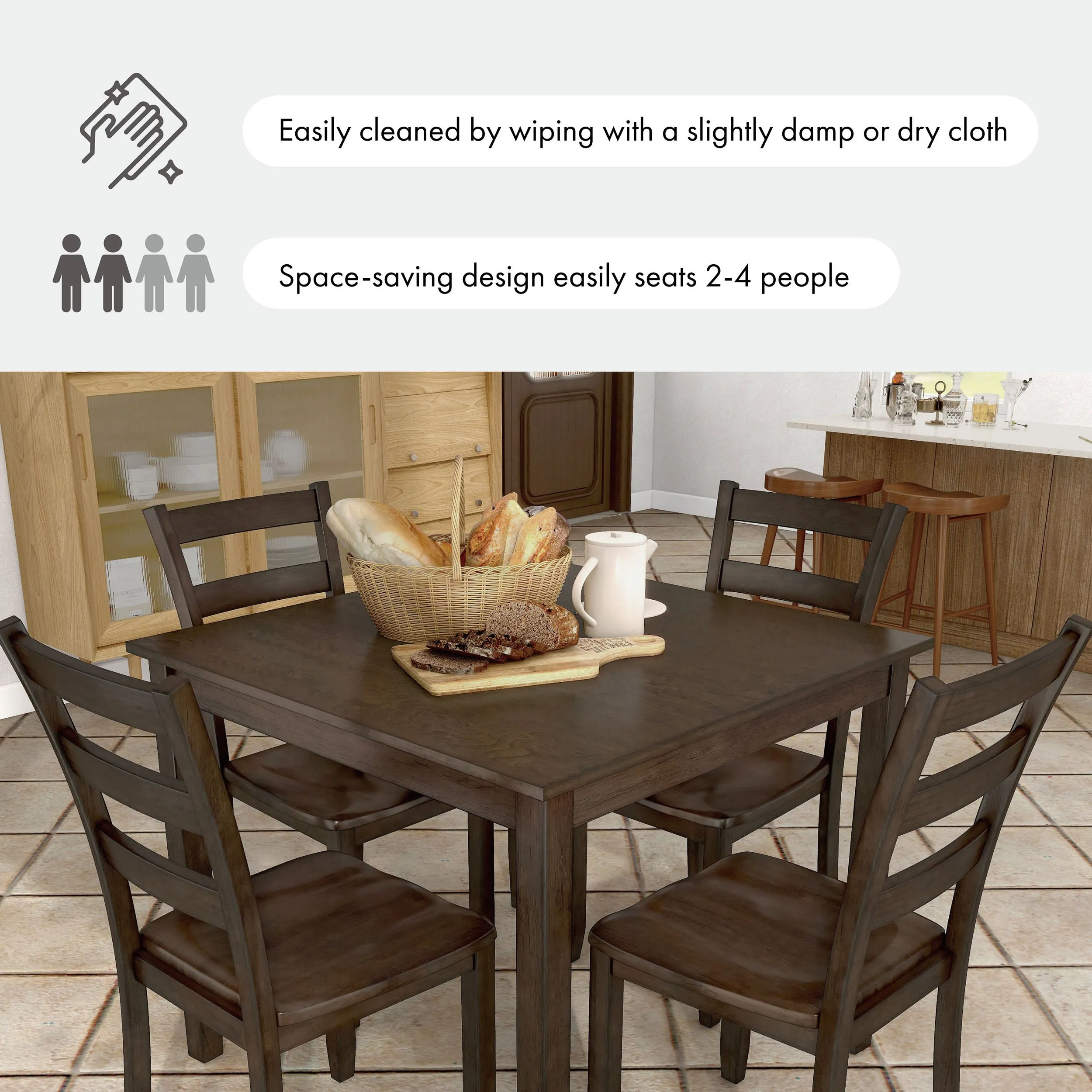 Sherry 5-Piece Square Wood Top Dining Room (Seats-4)