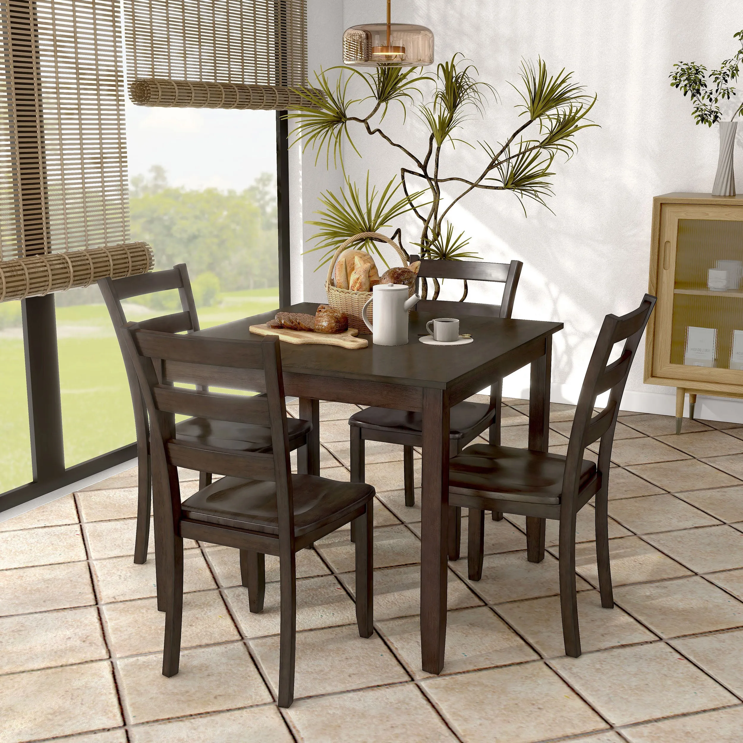 Sherry 5-Piece Square Wood Top Dining Room (Seats-4)