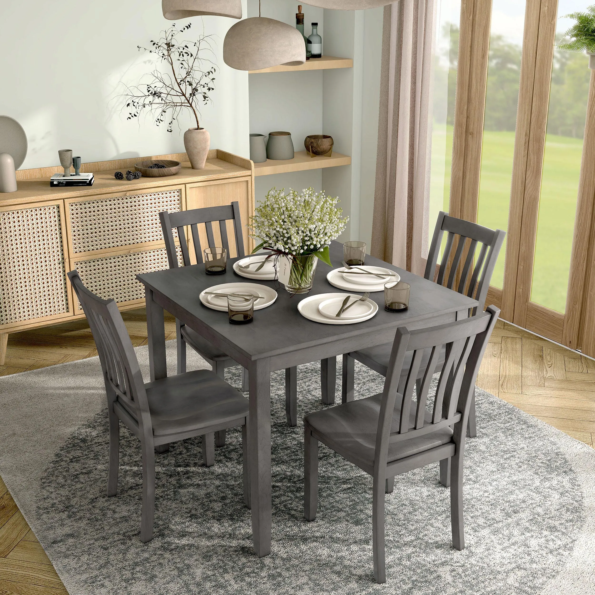 Sherry 5-Piece Square Wood Top Dining Room (Seats-4)