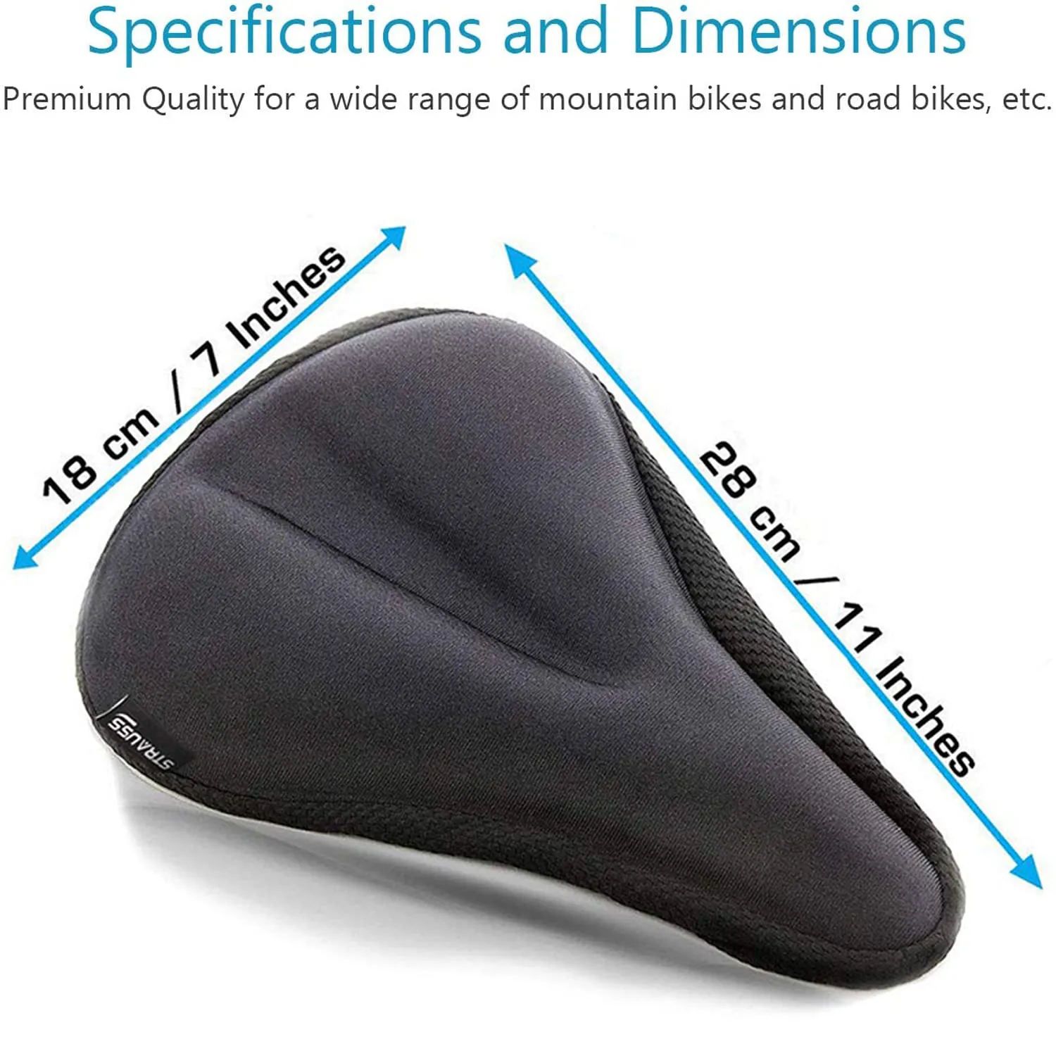 STRAUSS Bicycle Standard Saddle Foam Seat Cover with Anti-Slip Granules & Soft, Thick Padding | Superior Comfort, Breathable Design | Comes with Adjustable Rope Straps & Fits all Cycles, (Black)