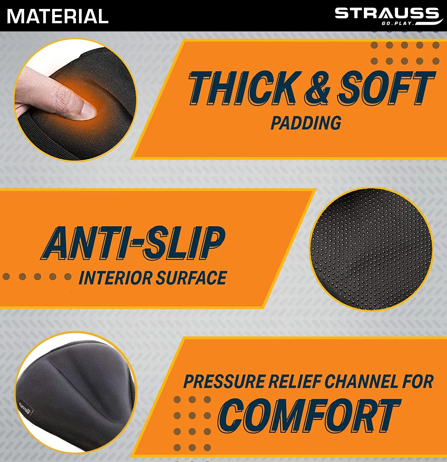 STRAUSS Bicycle Standard Saddle Foam Seat Cover with Anti-Slip Granules & Soft, Thick Padding | Superior Comfort, Breathable Design | Comes with Adjustable Rope Straps & Fits all Cycles, (Black)