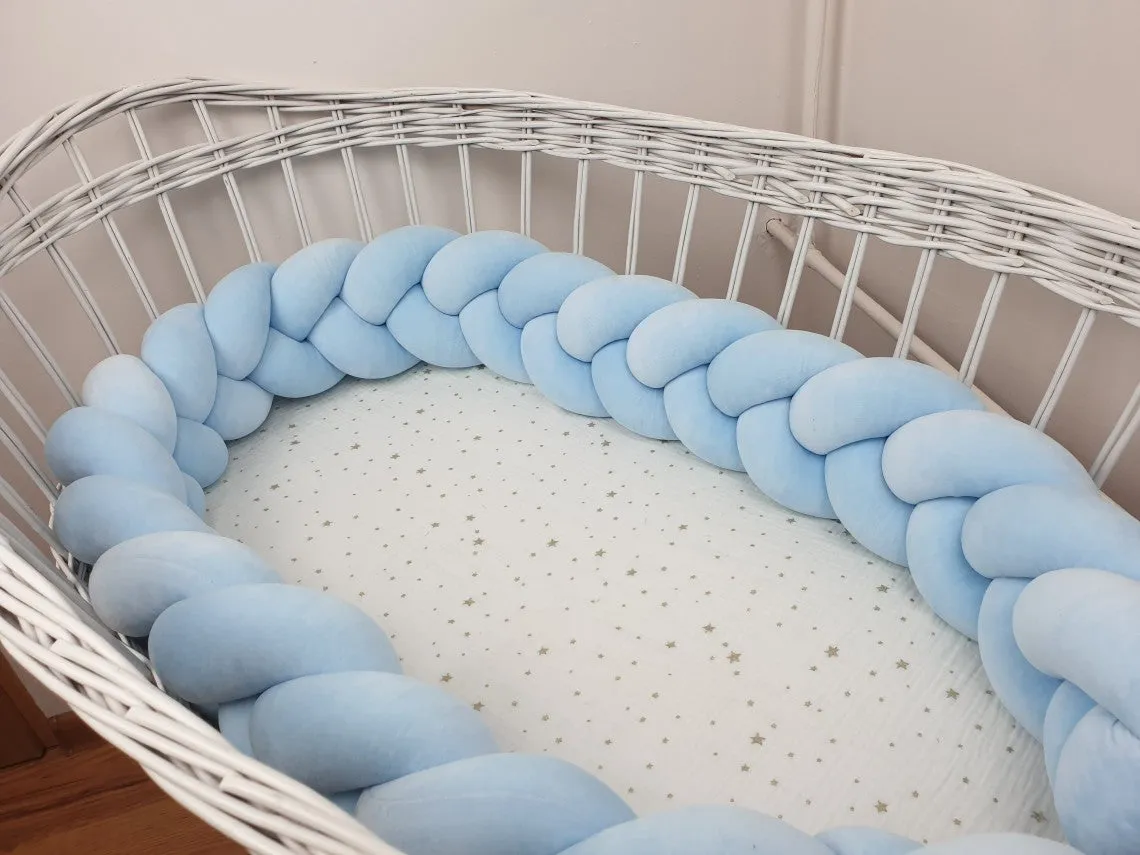 Velour Cot Bumper - Braided - Baby Blue (120-400cm) | PRE-ORDER