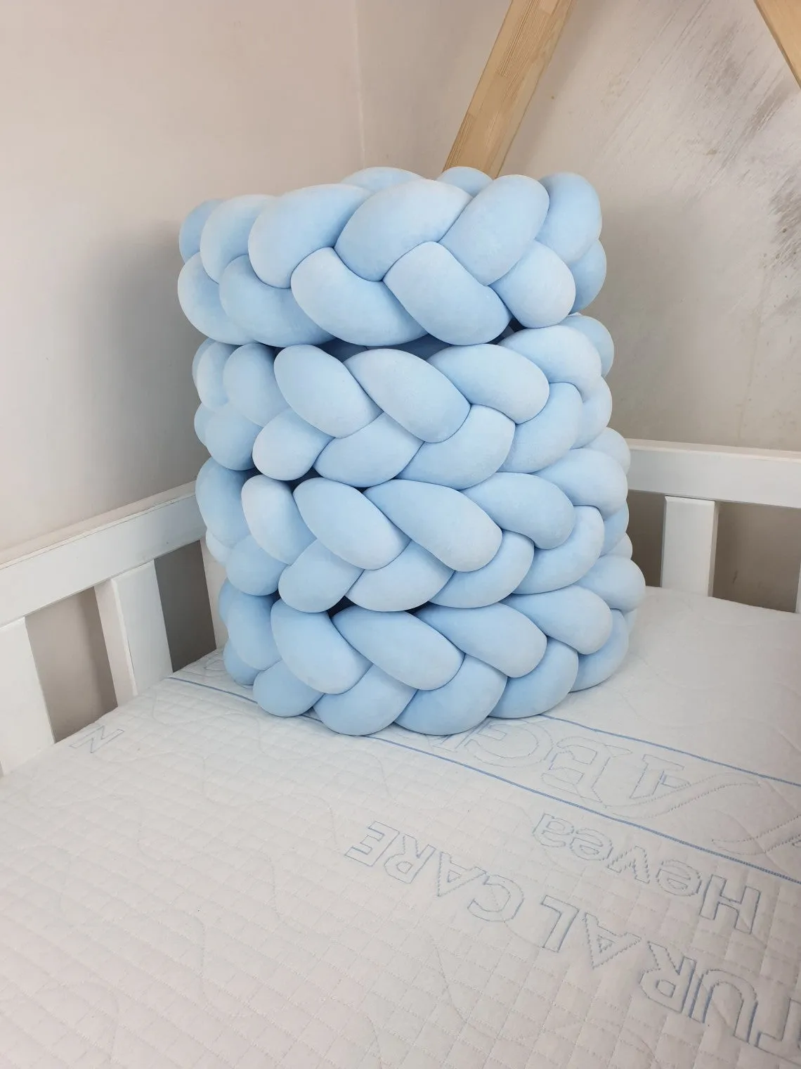 Velour Cot Bumper - Braided - Baby Blue (120-400cm) | PRE-ORDER