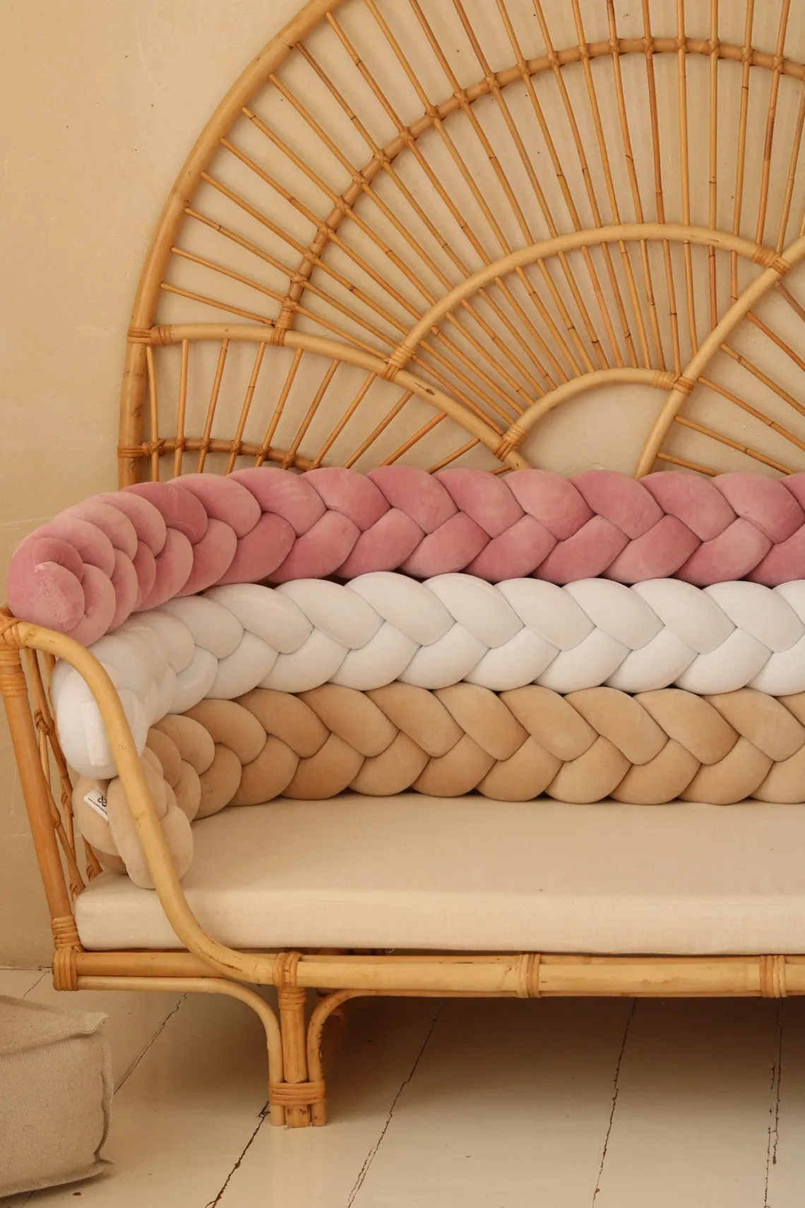 Velour Cot Bumper - Braided - White (120-400cm) | PRE-ORDER