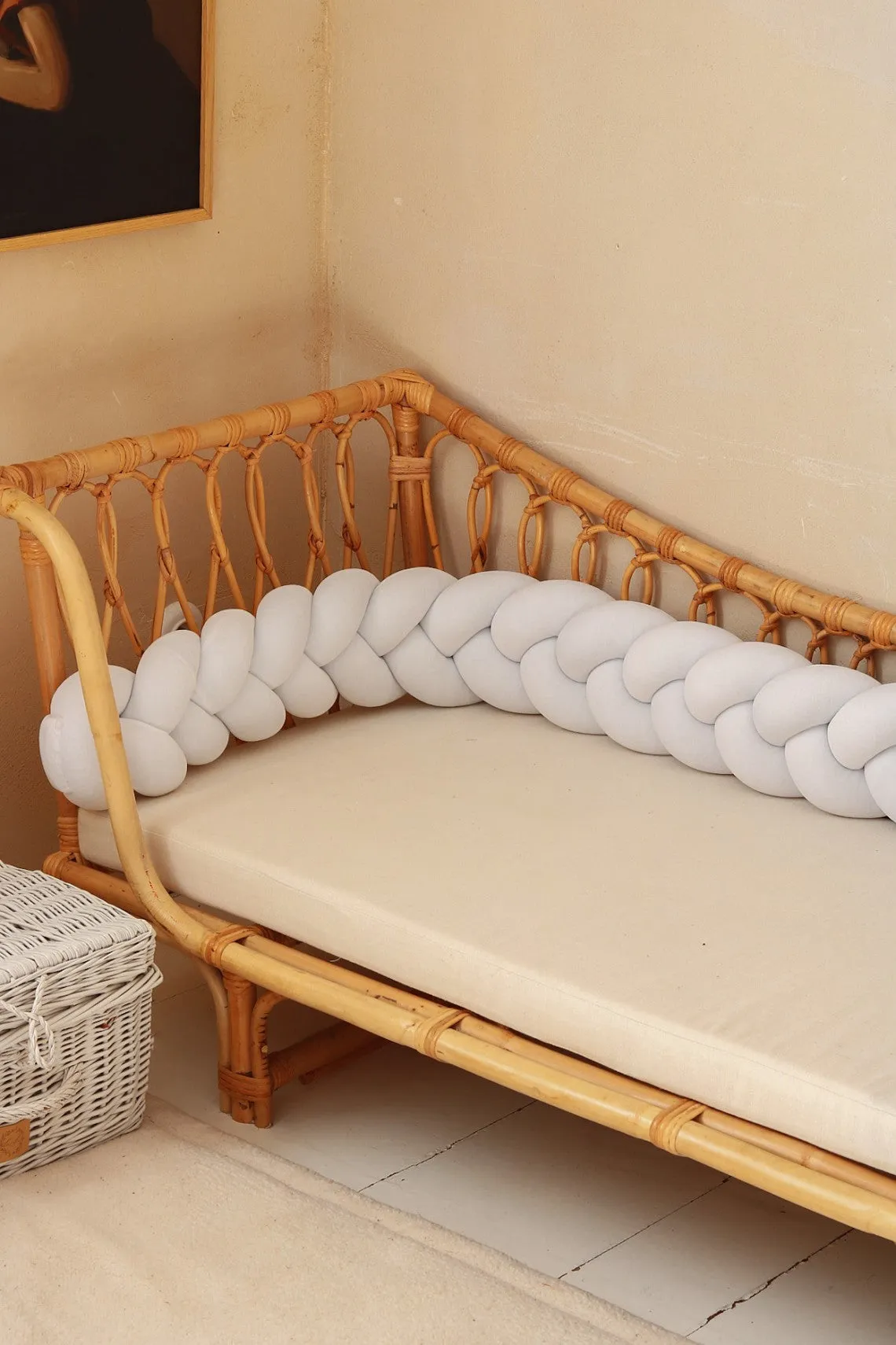 Velour Cot Bumper - Braided - White (120-400cm) | PRE-ORDER