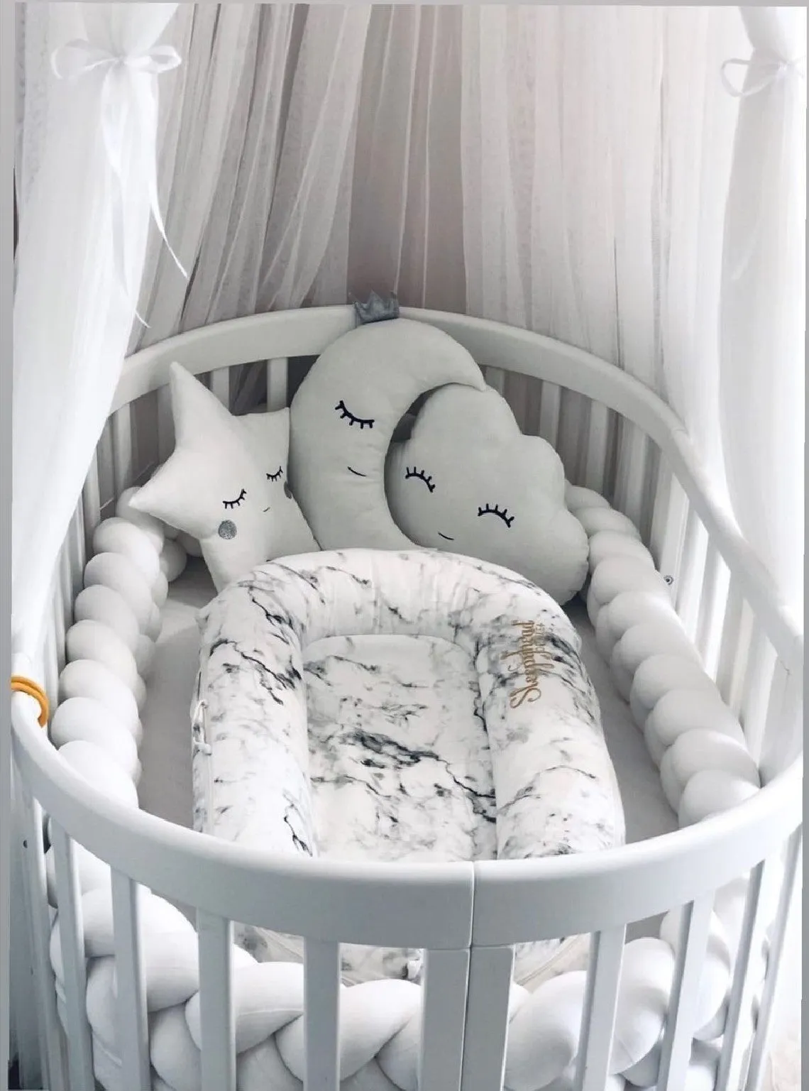 Velour Cot Bumper - Braided - White (120-400cm) | PRE-ORDER