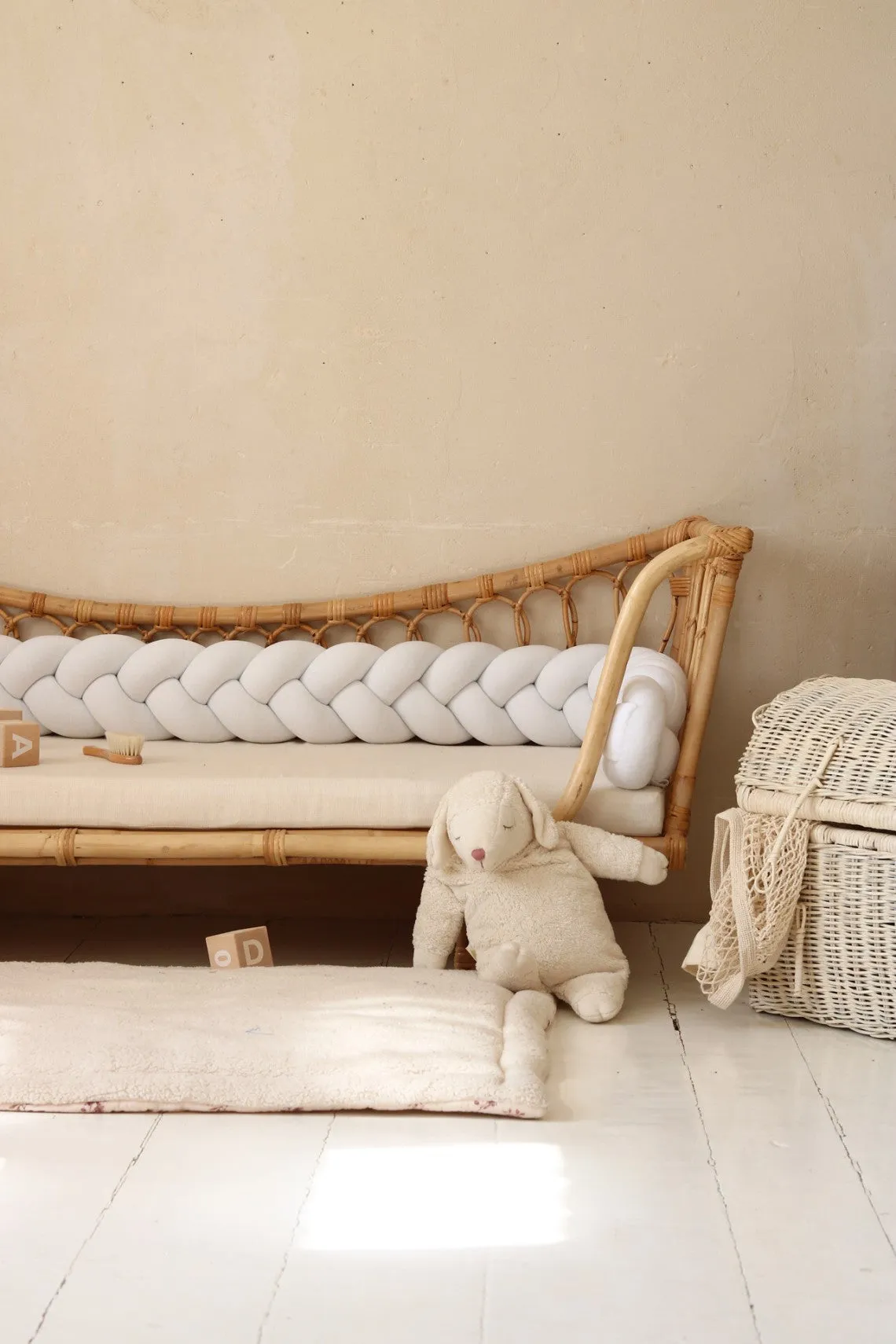 Velour Cot Bumper - Braided - White (120-400cm) | PRE-ORDER