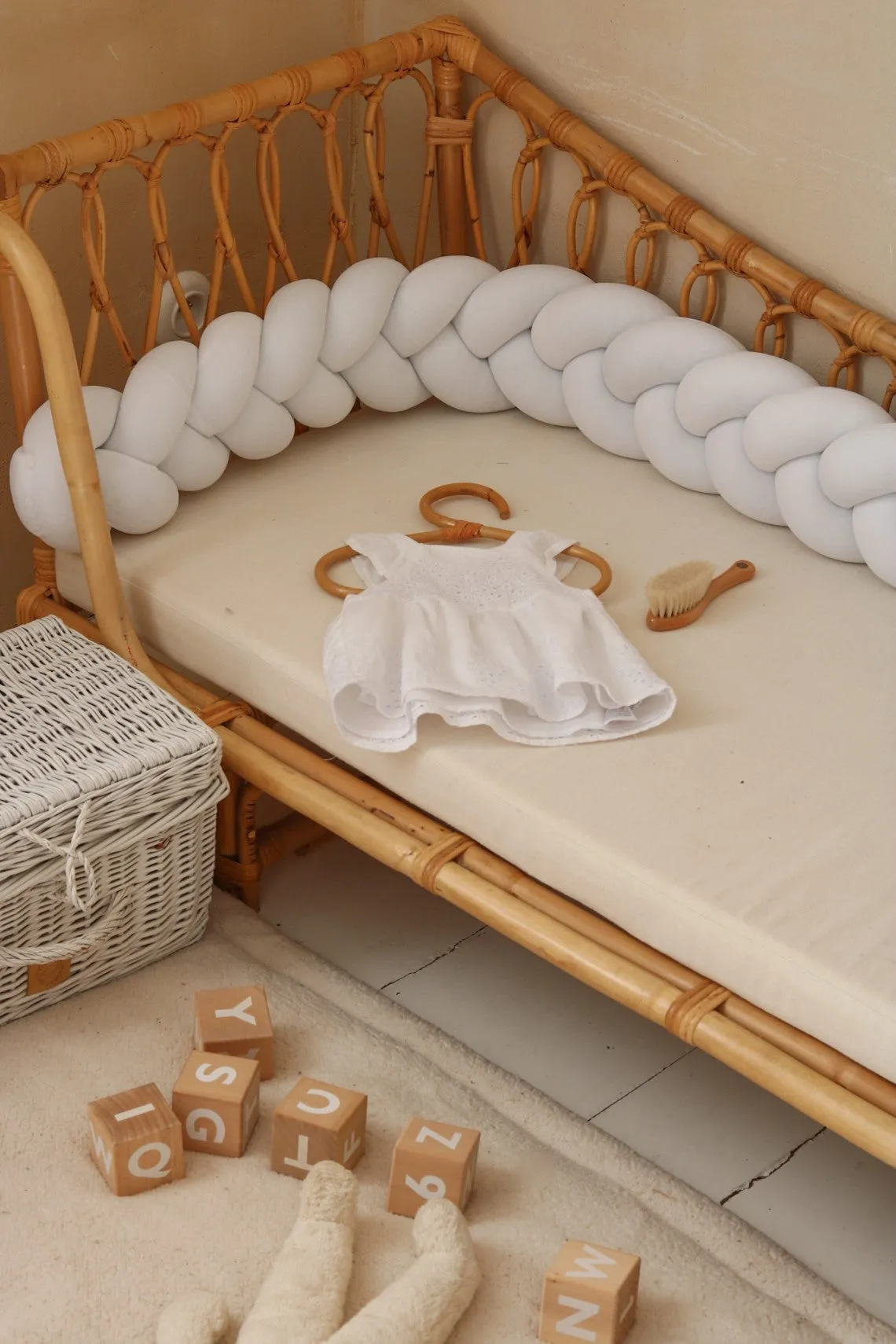 Velour Cot Bumper - Braided - White (120-400cm) | PRE-ORDER