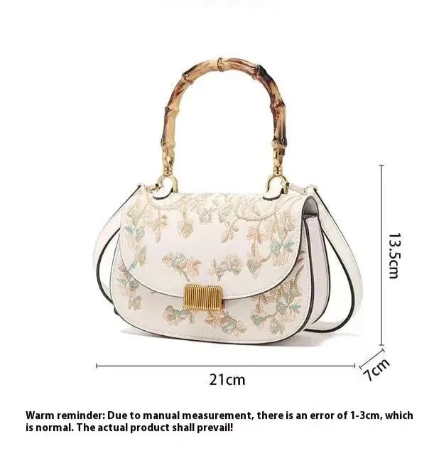Women's Bamboo Handle Embroidery Detail Cross-body Bag