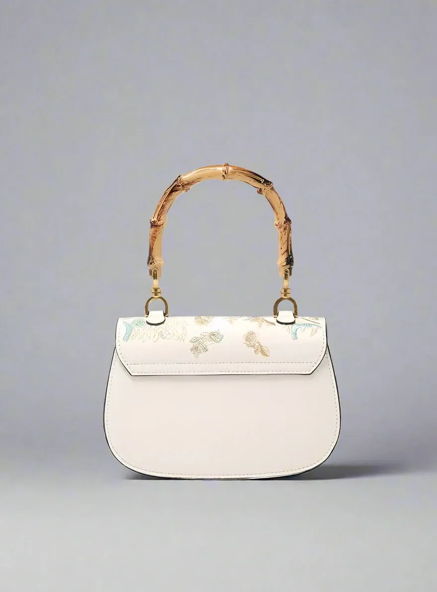 Women's Bamboo Handle Embroidery Detail Cross-body Bag